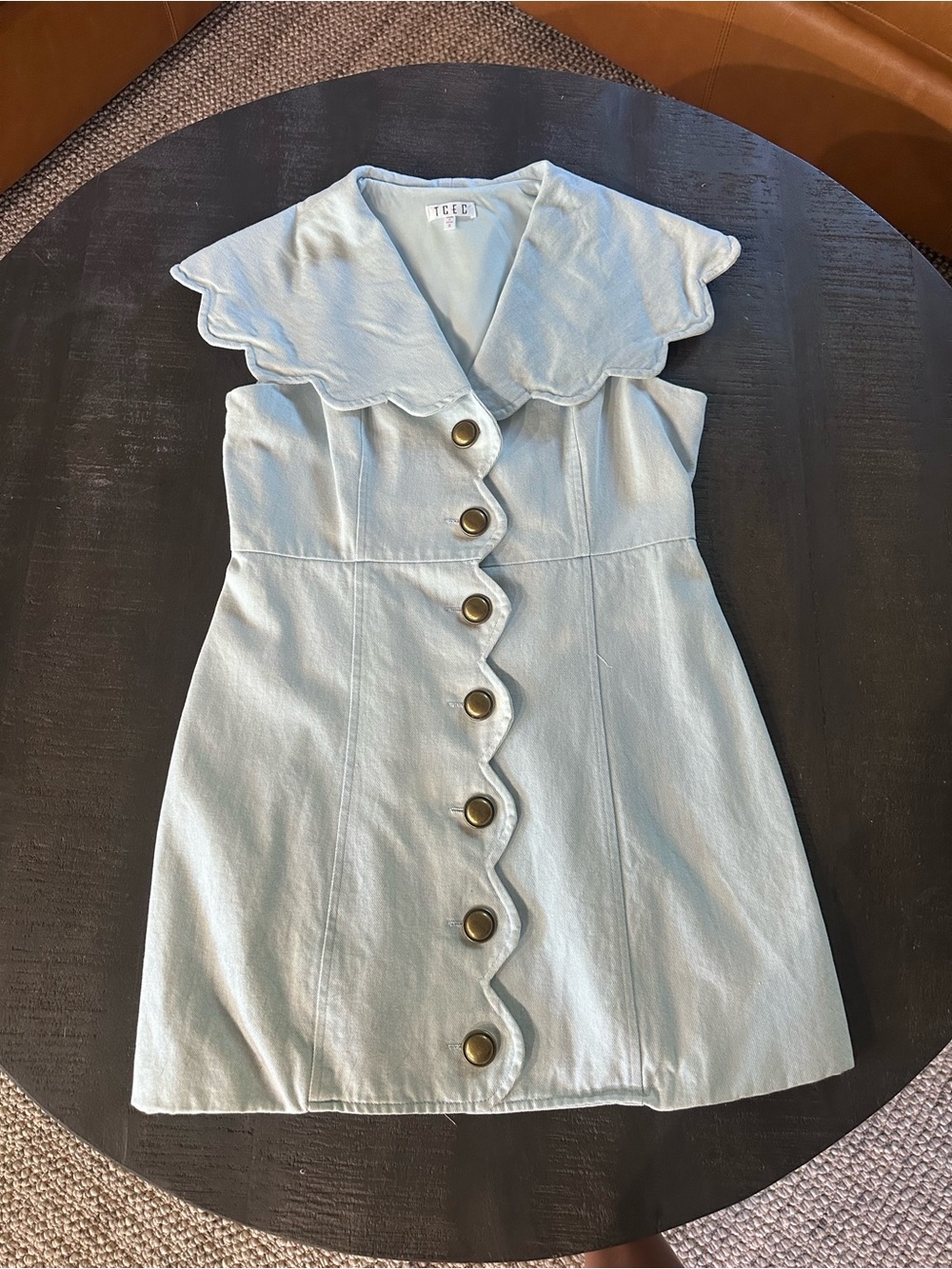 TCEC womens Pale Blue Scalloped Front Button Dress